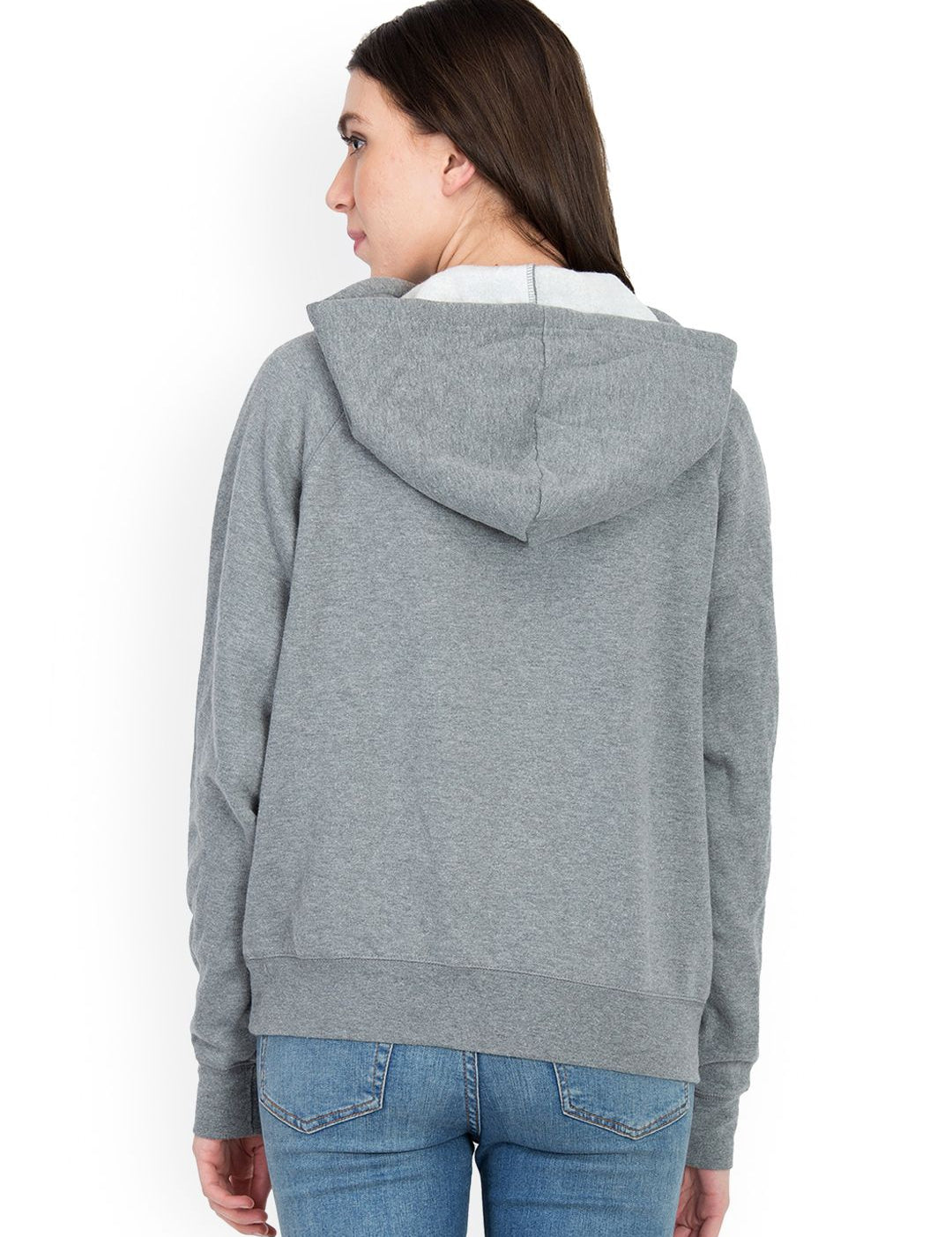 Kotty Women Grey Solid Hooded Sweatshirt