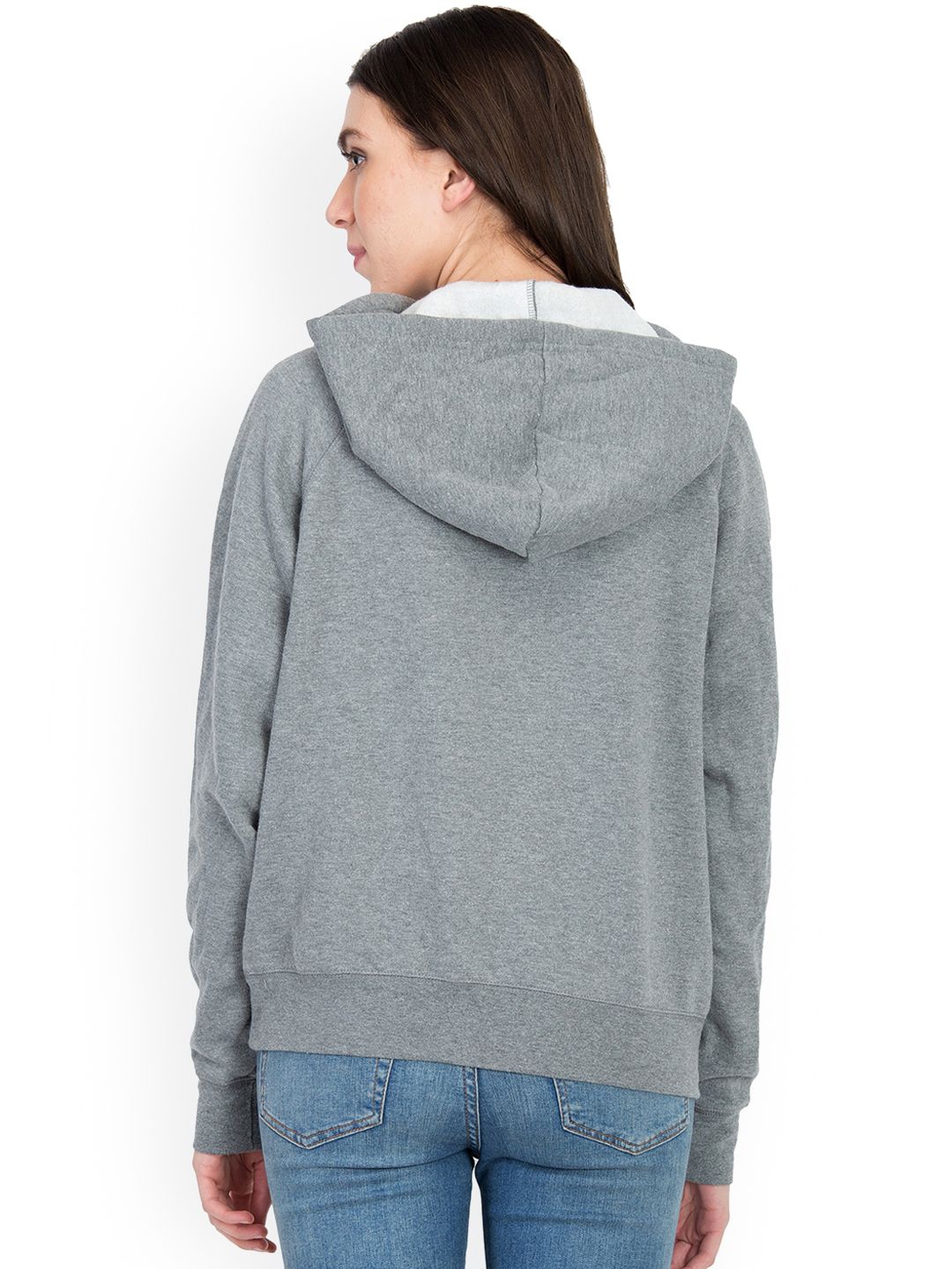 Kotty Women Grey Solid Hooded Sweatshirt