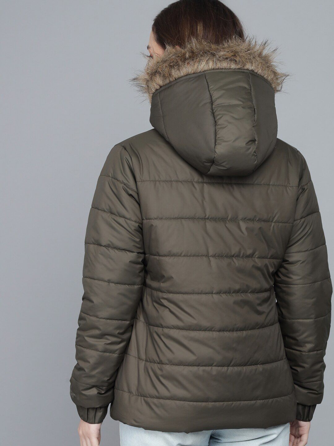 Kotty Women Olive Green Hooded Puffer Jacket