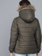 Kotty Women Olive Green Hooded Puffer Jacket