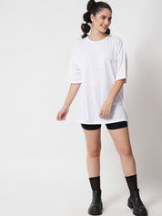 Kotty Women White Round Neck Oversized T-shirt