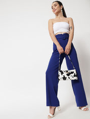 KOTTY BIZwear Women Blue Relaxed Straight Fit High-Rise Easy Wash Pleated Trousers