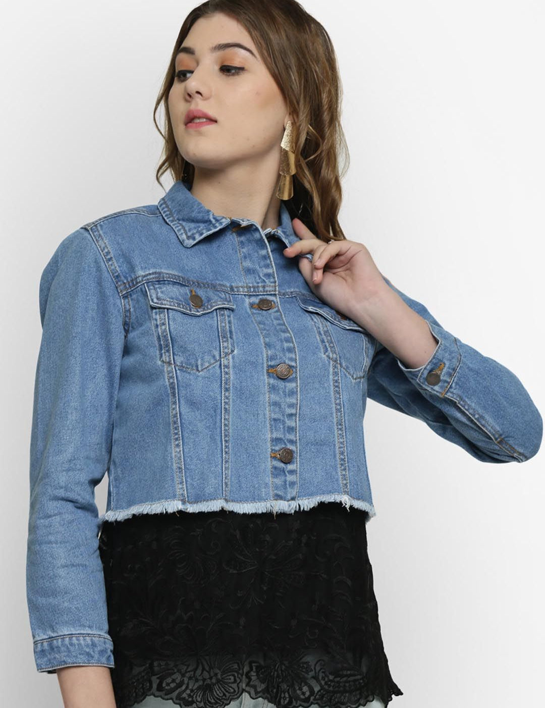 Kotty Women Blue Solid Denim Jacket