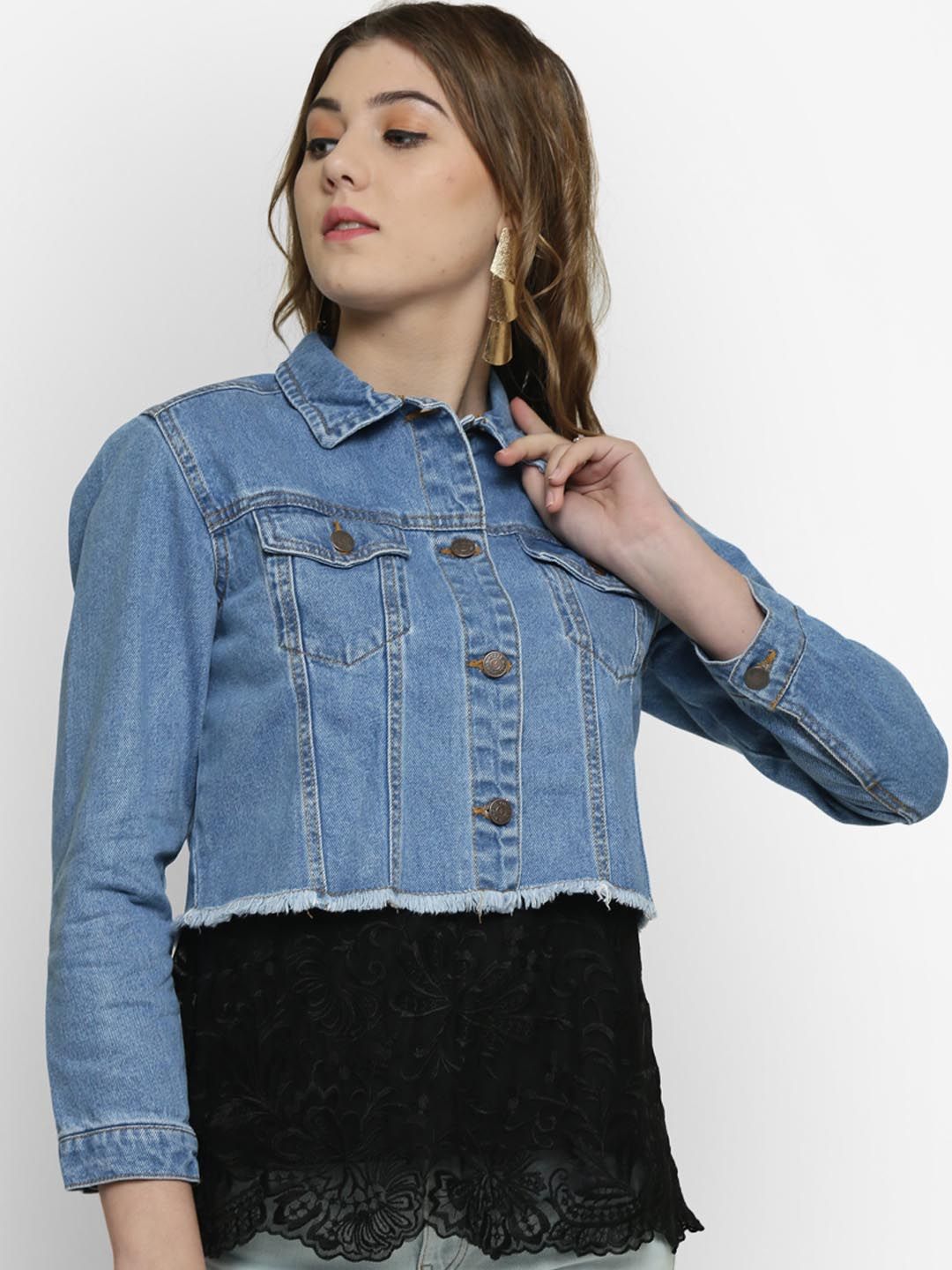 Kotty Women Blue Solid Denim Jacket