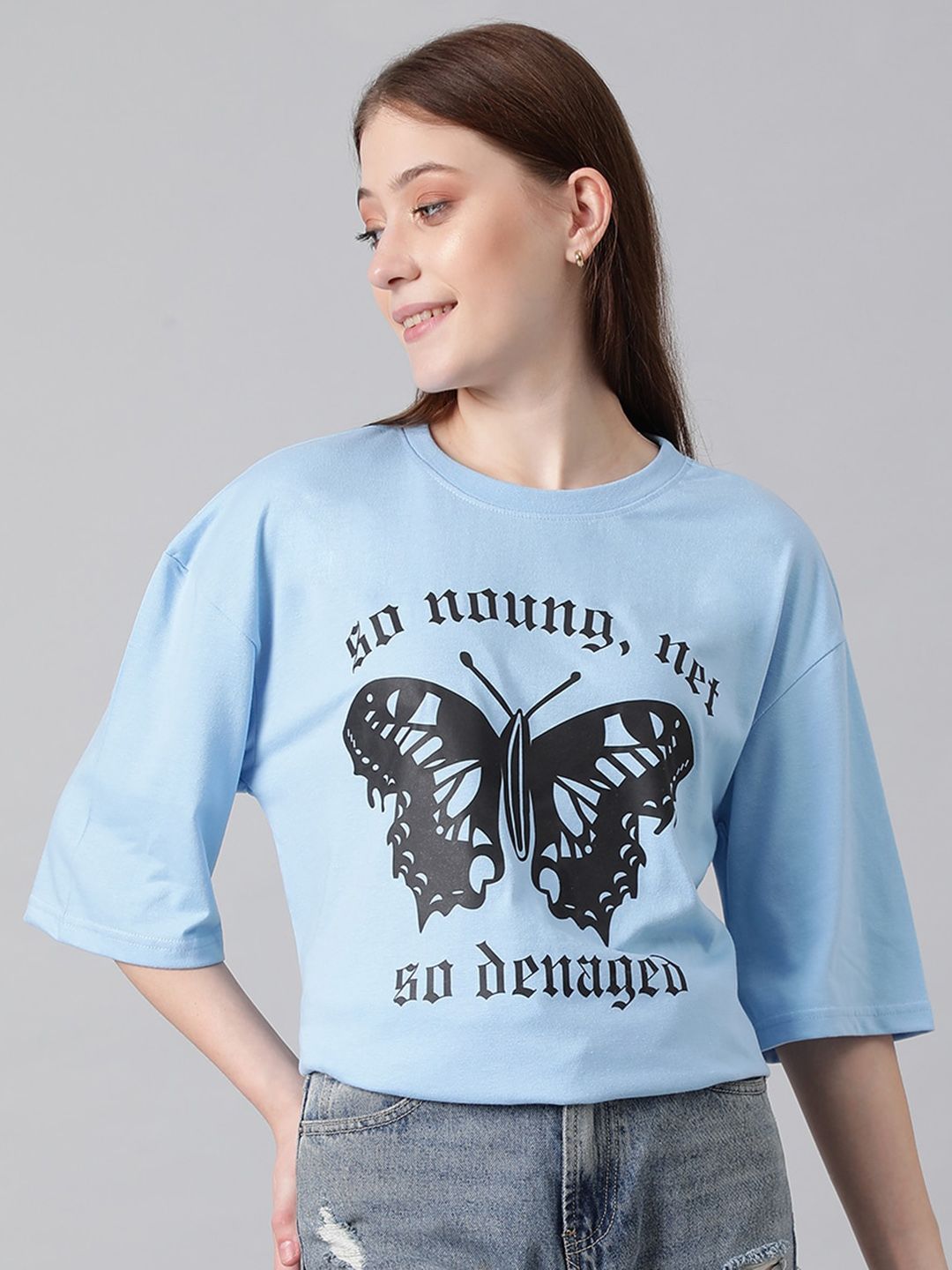 Kotty Graphic Printed Round Neck Oversized T-shirt