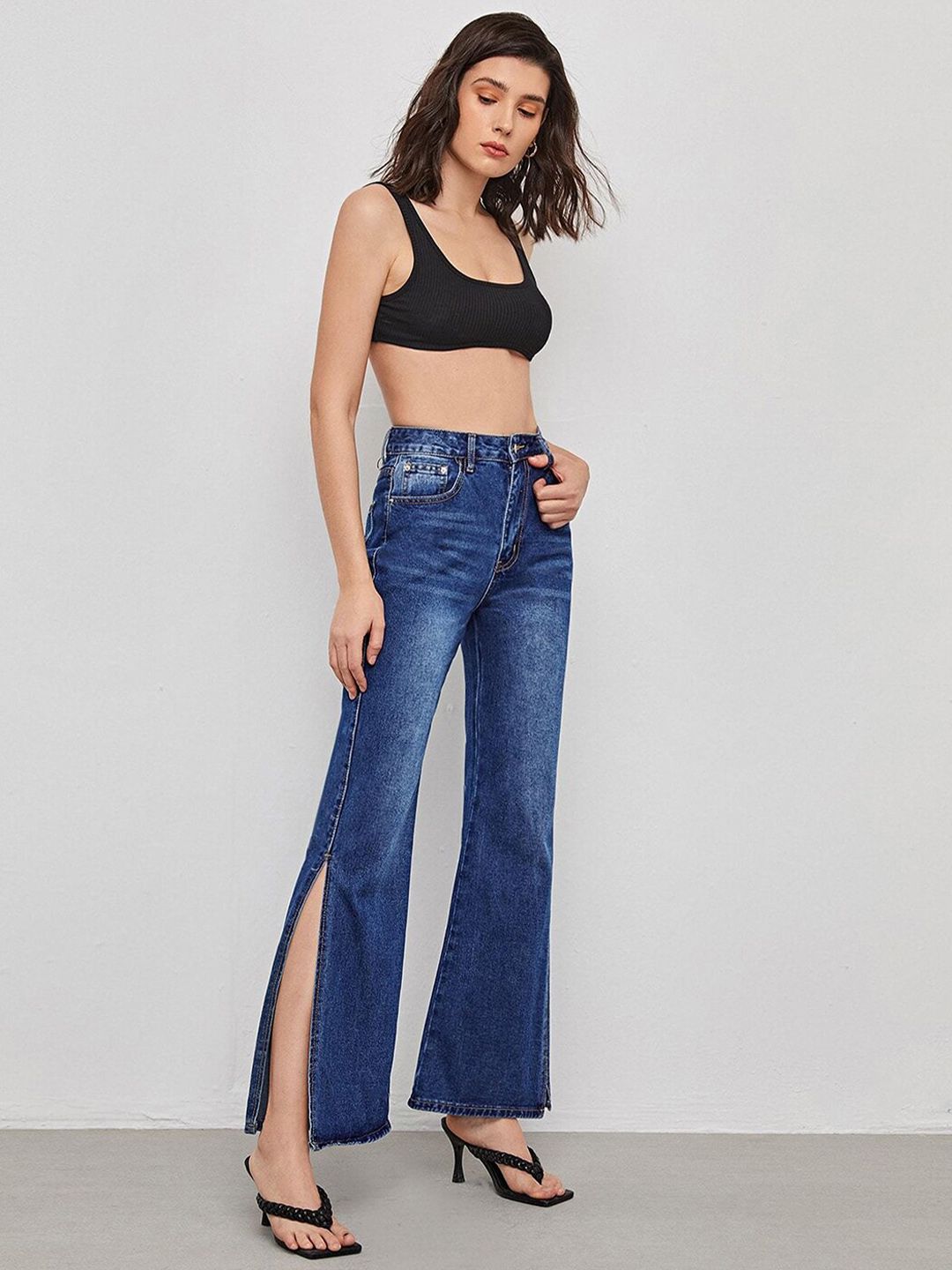 Kotty Women Jean Flared High-Rise Light Fade Stretchable Jeans