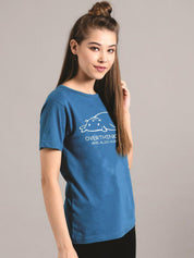 Kotty Women Blue Printed Round Neck T-shirt