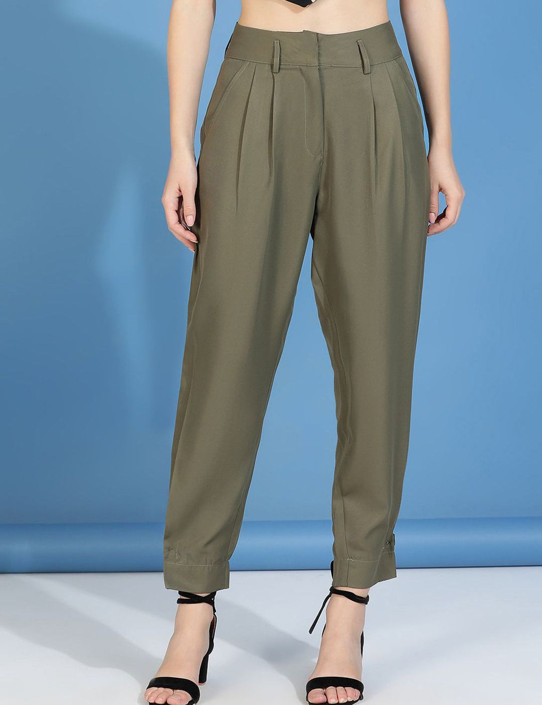 Kotty Women Relaxed High-Rise Easy Wash Pleated Peg Trousers