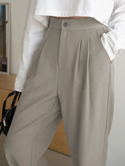 KOTTY BIZwear Women Straight Fit High-Rise Easy Wash Pleated Trousers