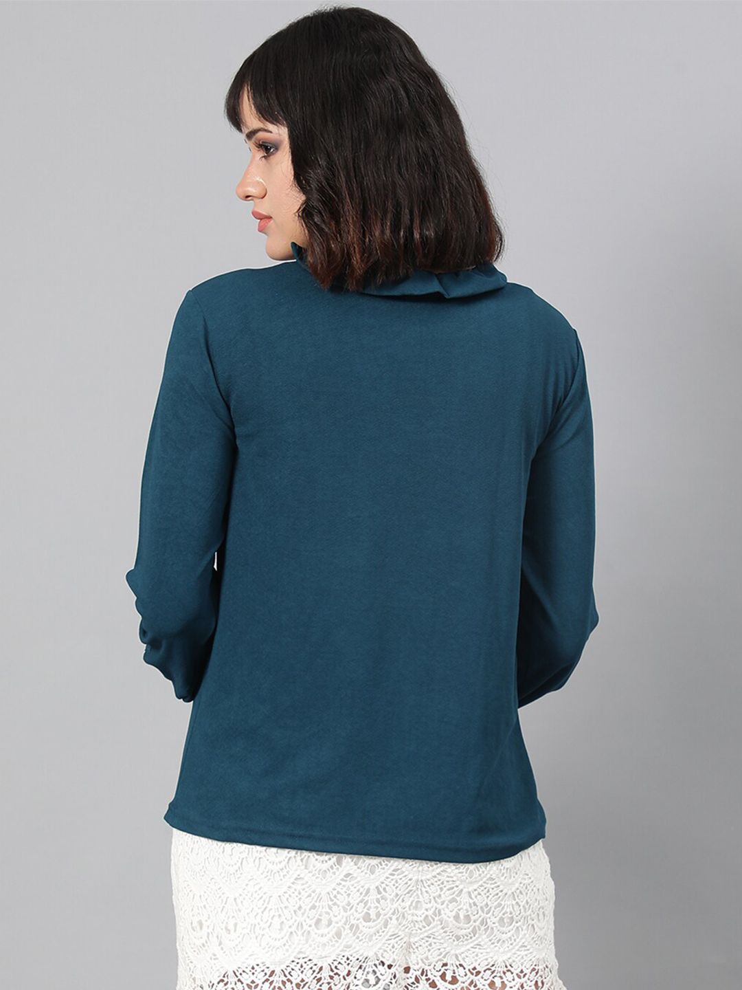 Kotty Green V-Neck Cuffed Sleeves Top