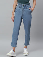 Kotty Women Blue Boyfriend Fit High-Rise Cotton Clean Look Jeans