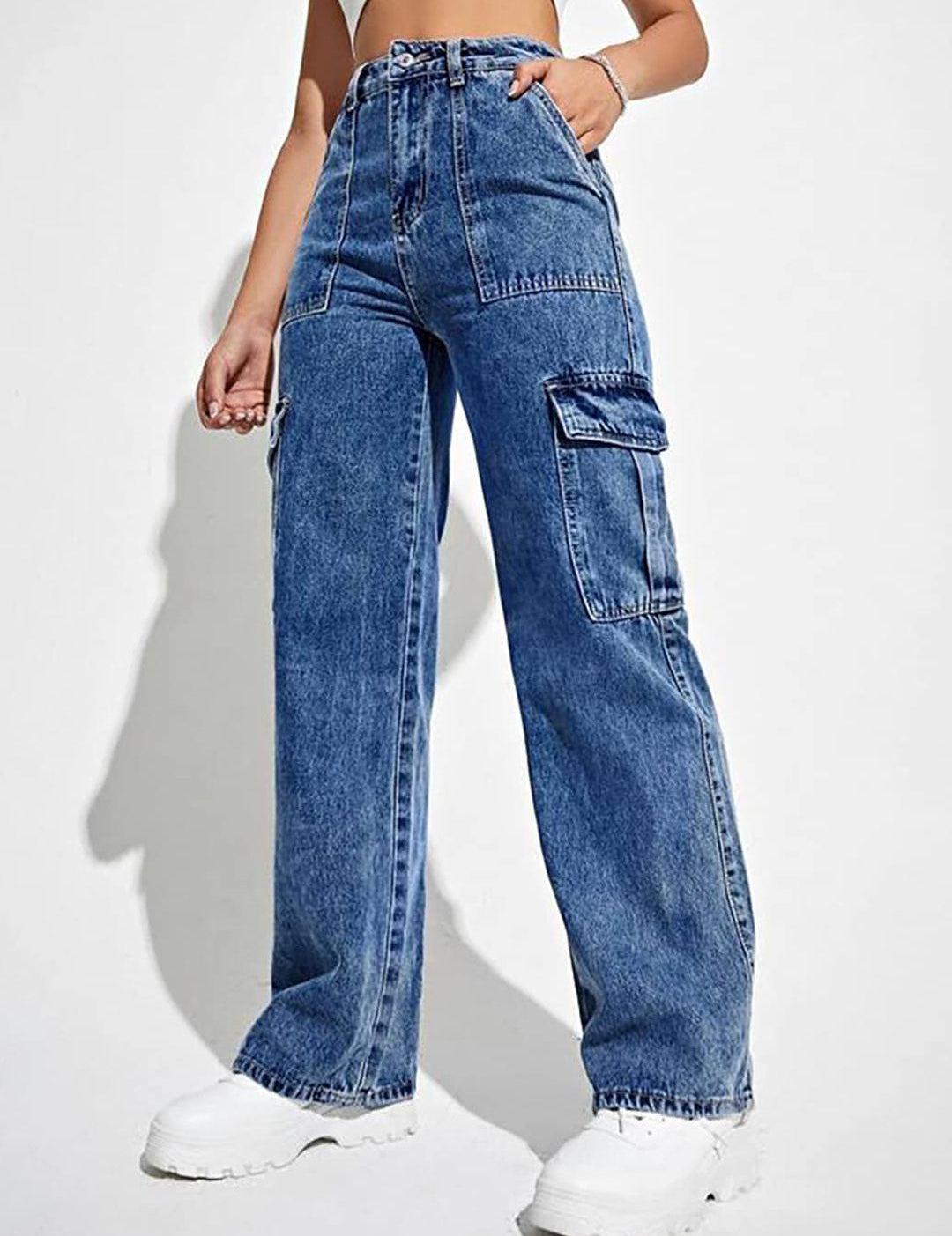 Kotty Women Blue Jean Straight Fit High Rise Clean Look Stretchable Jeans