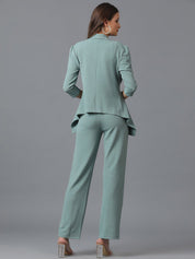 KOTTY BIZwear Sea Green Shawl Neck Coat With Trousers