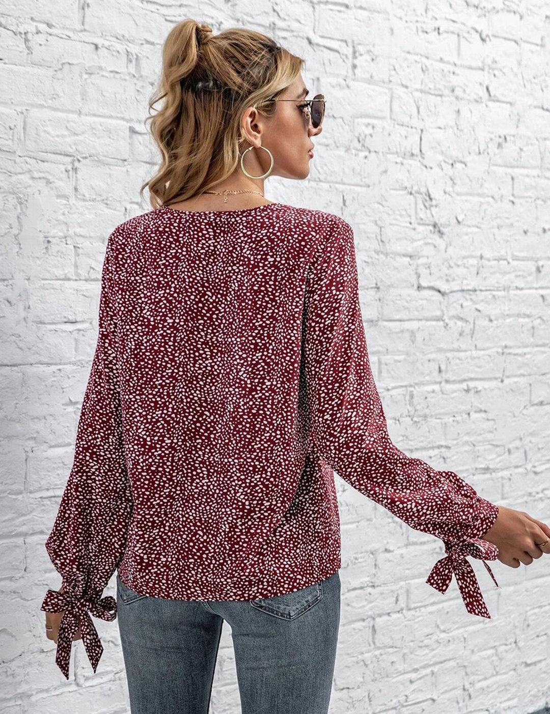 Kotty Women Maroon & White Print Crepe Top