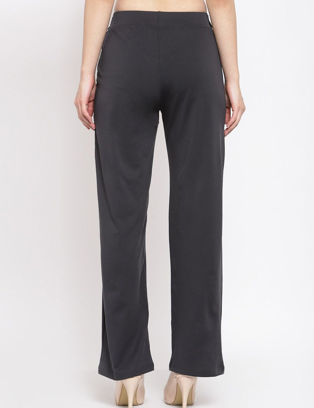 Kotty Women Black Flared High-Rise Parallel Trousers Parallel Trousers