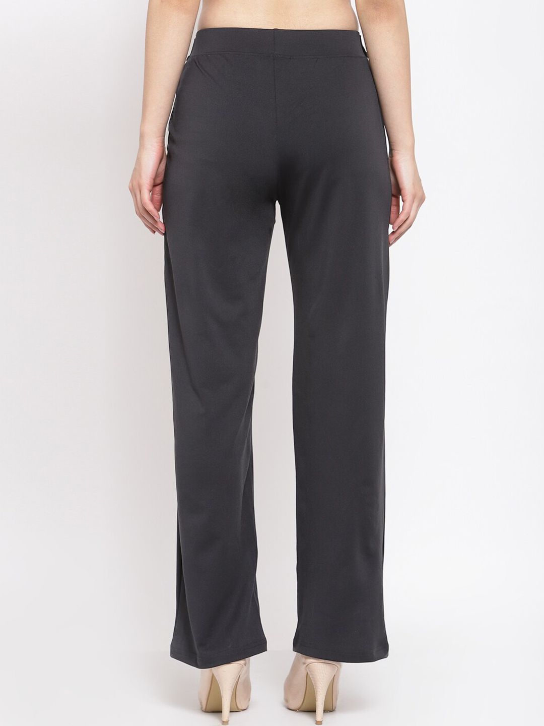 Kotty Women Black Flared High-Rise Parallel Trousers Parallel Trousers