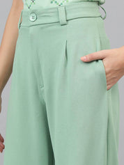 KOTTY BIZwear Women Light green Relaxed Straight Leg High-Rise Easy Wash Pleated Trousers