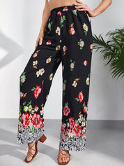 Kotty Women Multicoloured Floral Printed Relaxed Straight Fit High-Rise Easy Wash Trousers
