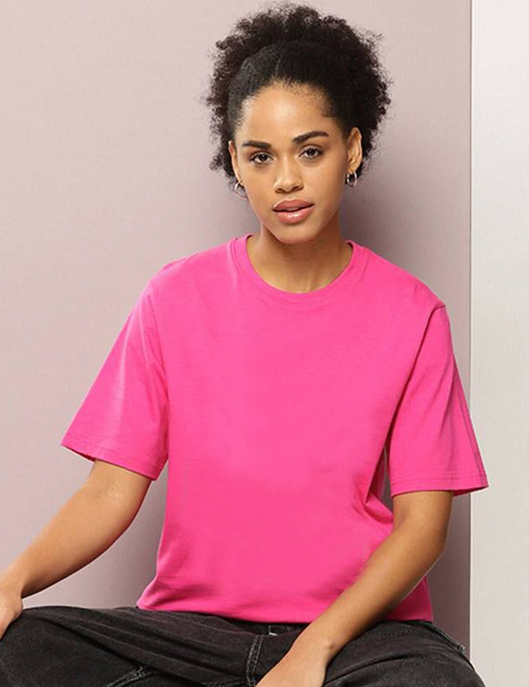 Kotty Round Neck Drop-Shoulder Sleeves Oversized T-shirt