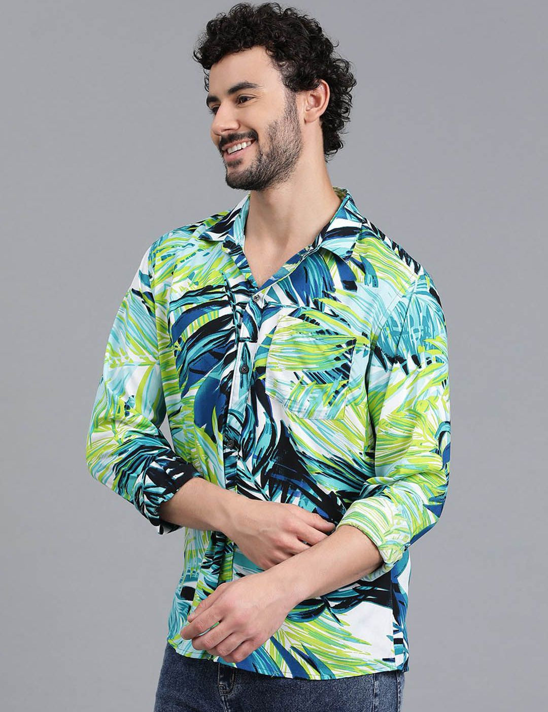 Kotty Men Spread Collar Tropical Printed Casual Shirt