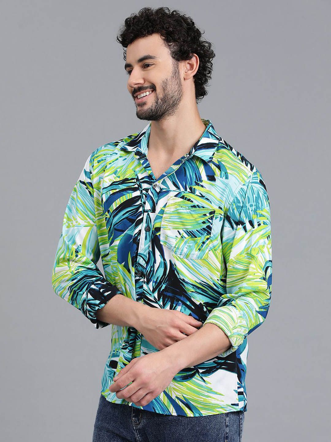 Kotty Men Spread Collar Tropical Printed Casual Shirt