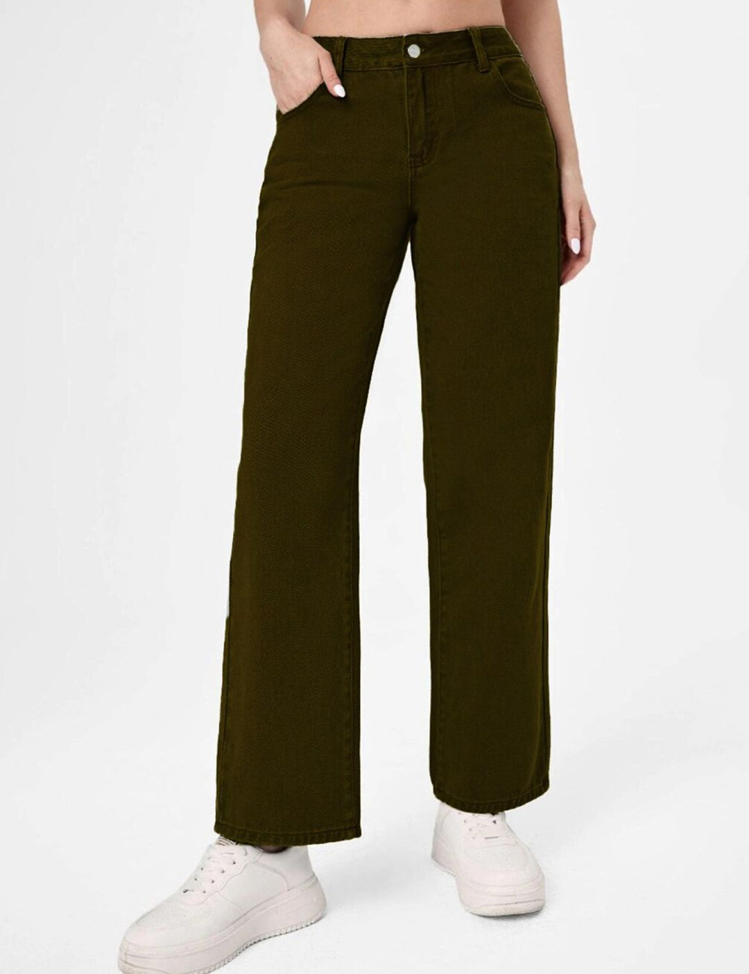 Kotty Women Olive Green Jean Straight Fit Low-Rise Jeans