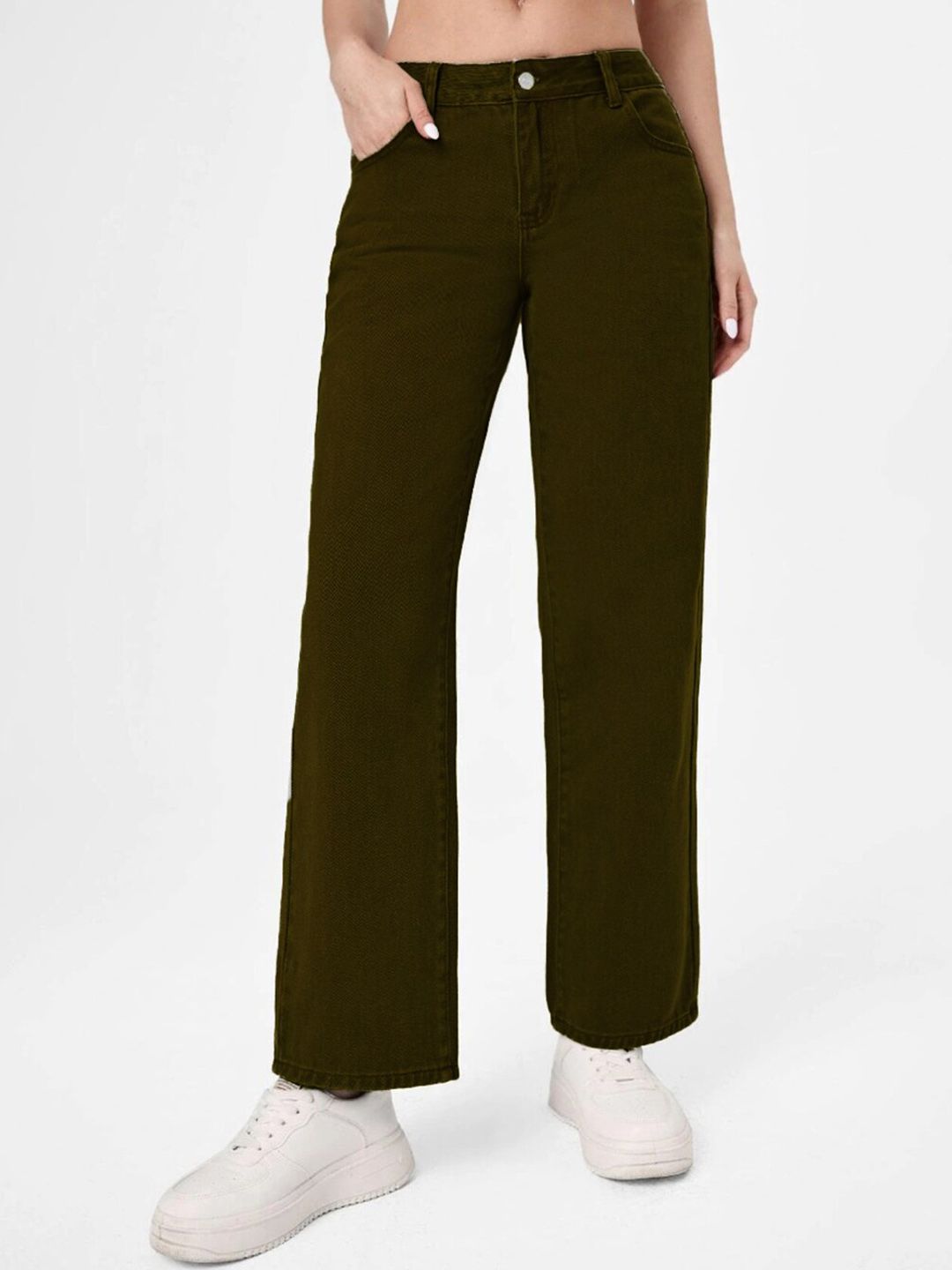 Kotty Women Olive Green Jean Straight Fit Low-Rise Jeans