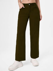 Kotty Women Olive Green Jean Straight Fit Low-Rise Jeans