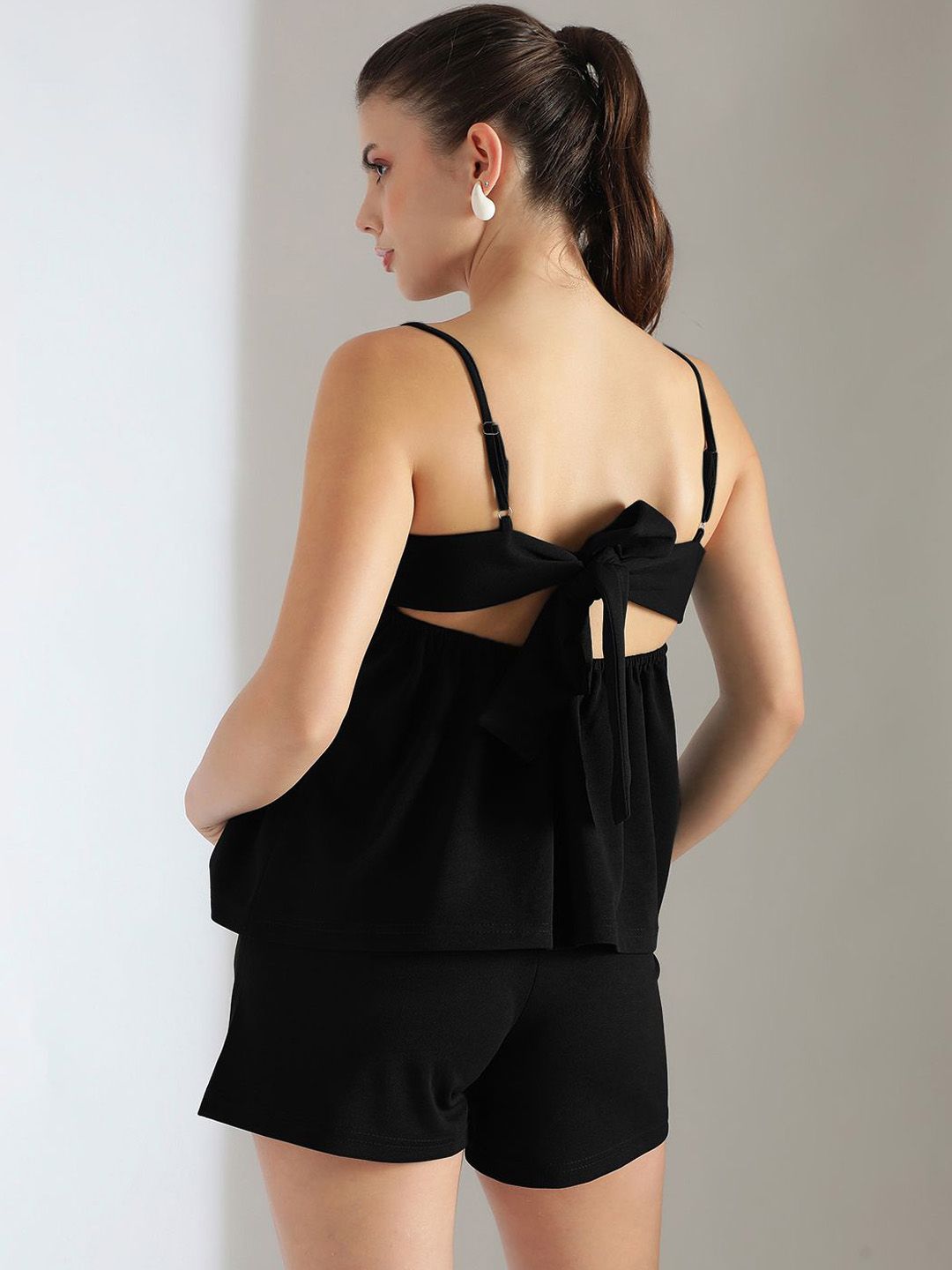 Kotty Black Shoulder Straps Top With Shorts