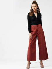Kotty Women Maroon Wide Leg High-Rise Clean Look Jeans