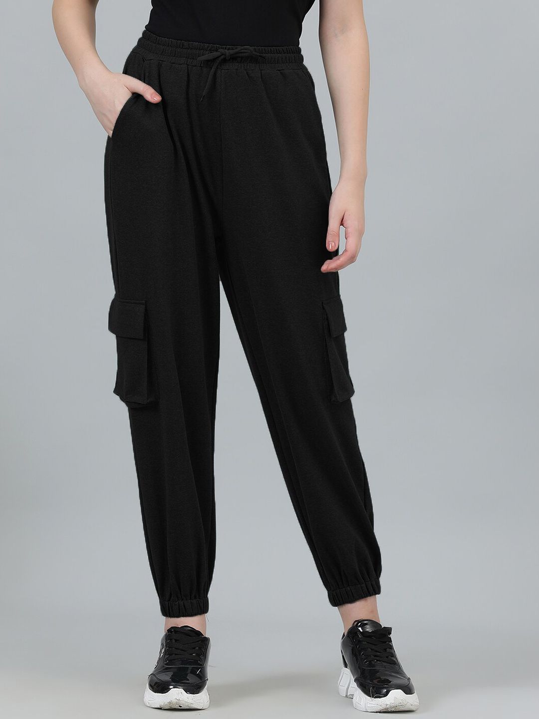 Kotty Women Black Relaxed Fit Mid-Rise Cotton Joggers