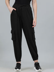 Kotty Women Black Relaxed Fit Mid-Rise Cotton Joggers