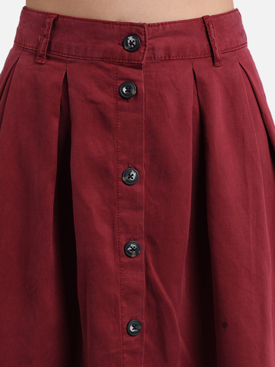 Kotty Women Maroon Solid Denim A-Line Mini Skirt