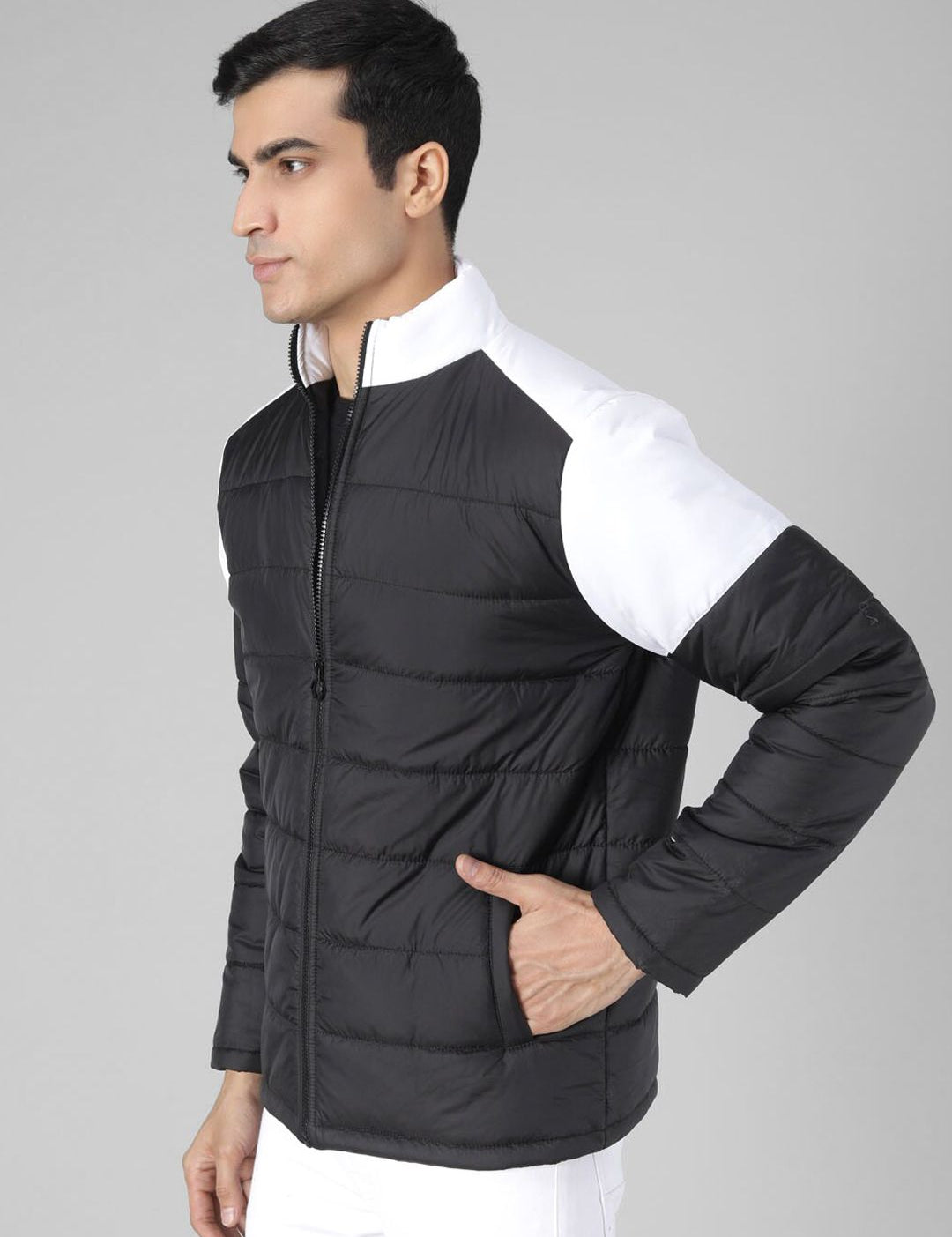 Kotty Men Black & White Colourblocked Padded Jacket