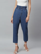 Kotty Women Blue Boyfriend Fit High-Rise Cotton Clean Look Jeans