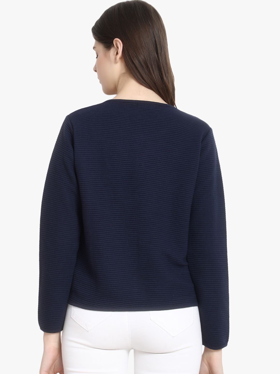 Kotty Women Navy Blue Self Design Lightweight Tailored Jacket