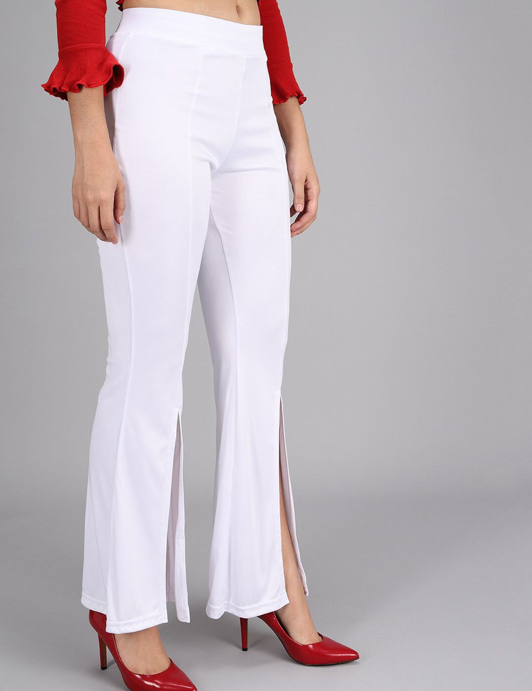 Kotty Women White Flared High-Rise Parallel Trousers