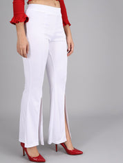 Kotty Women White Flared High-Rise Parallel Trousers