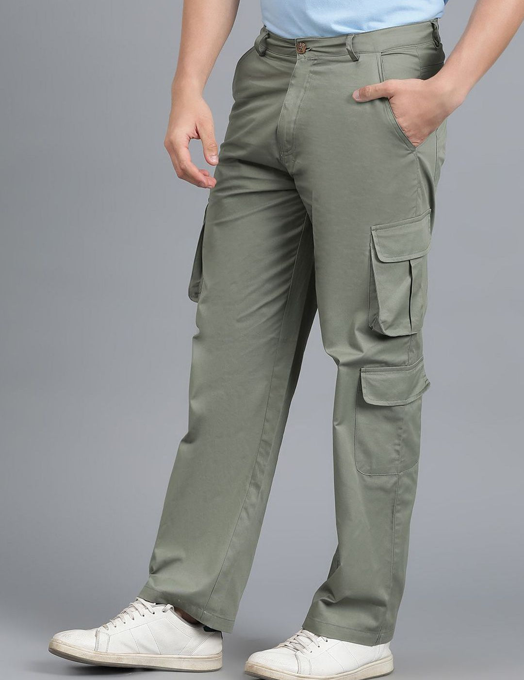 Kotty Men Relaxed Low-Rise Easy Wash Cargos Trousers