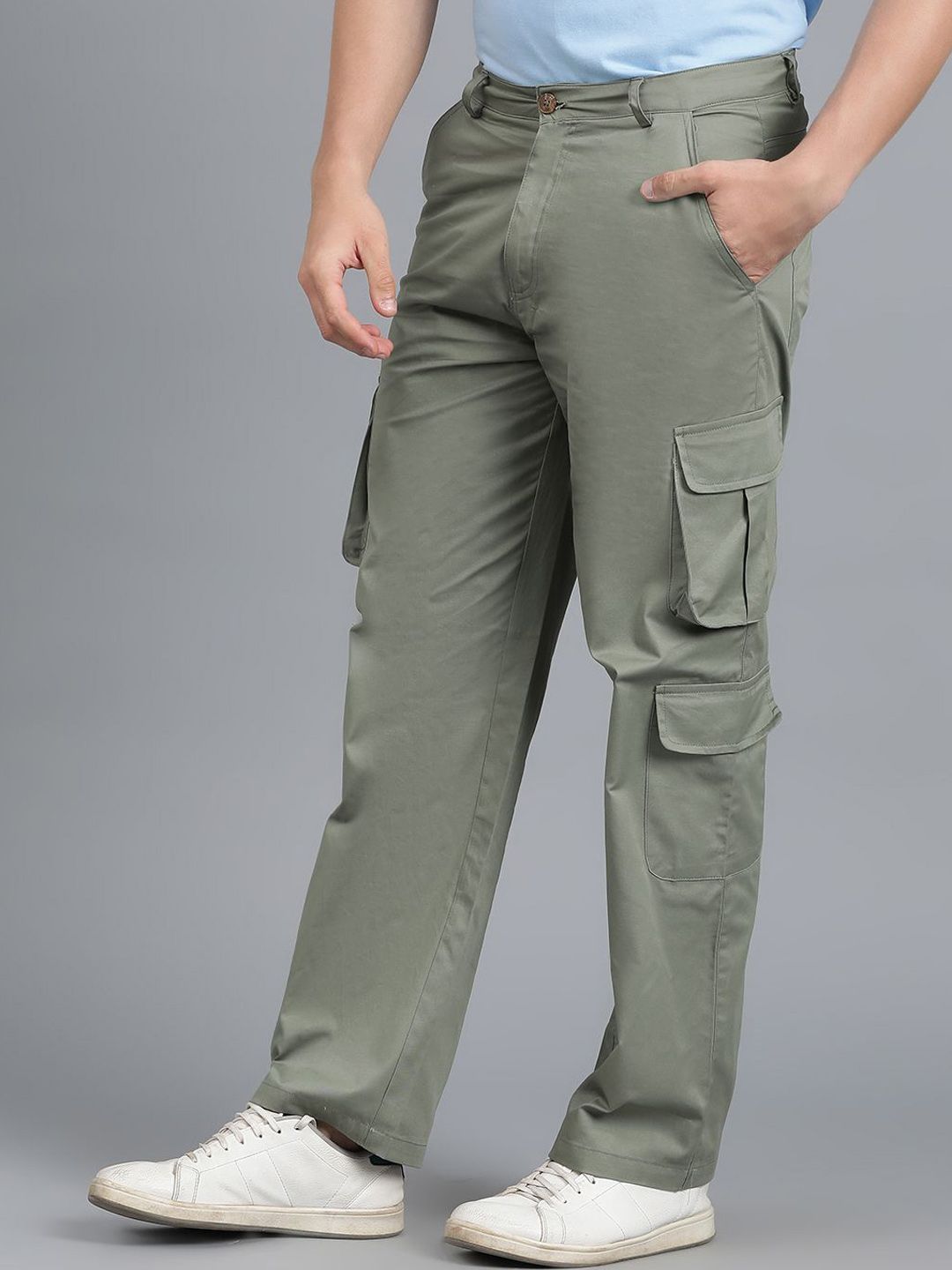 Kotty Men Relaxed Low-Rise Easy Wash Cargos Trousers