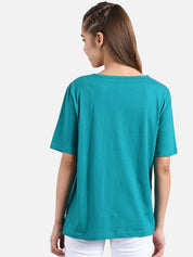 Kotty Women Pink And Blue Colourblocked Round Neck T-shirt