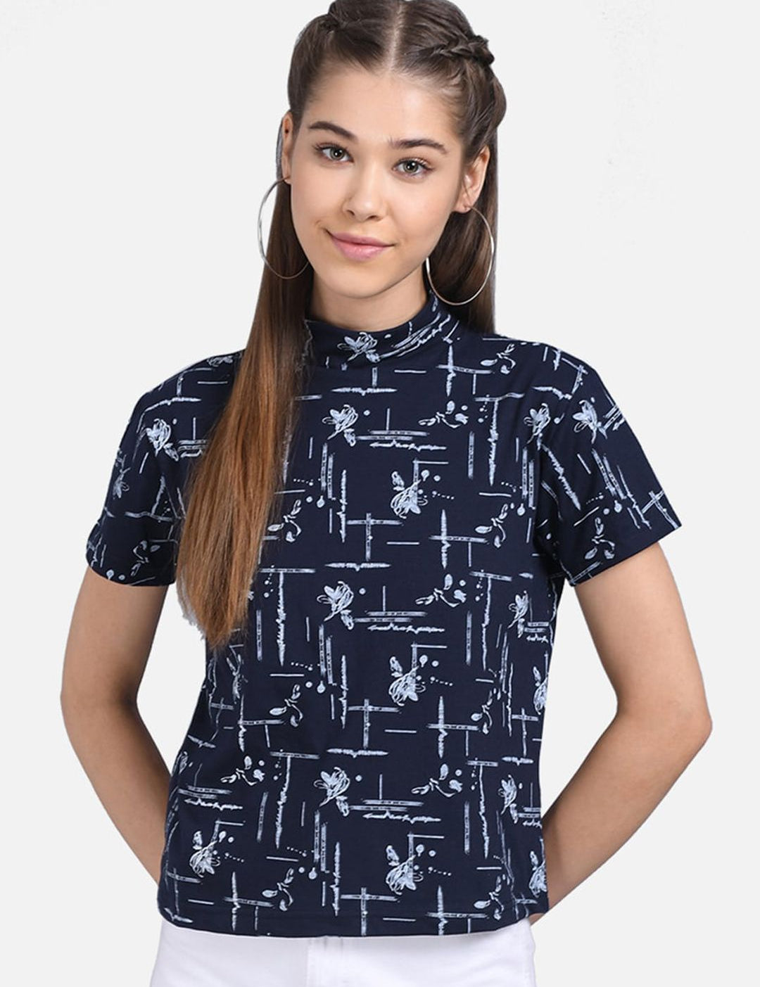 Kotty Women Blue Printed Pure Cotton Top