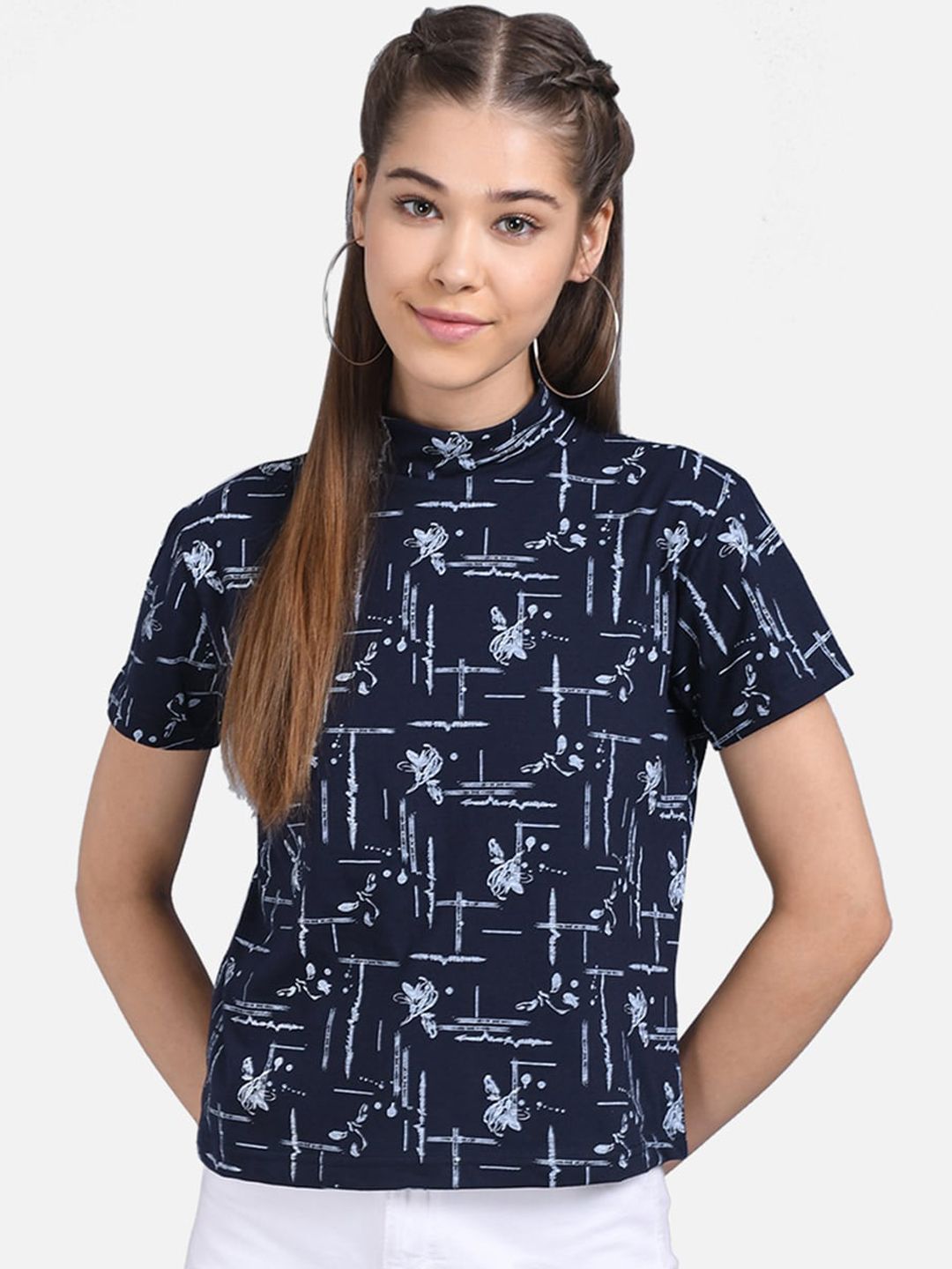 Kotty Women Blue Printed Pure Cotton Top