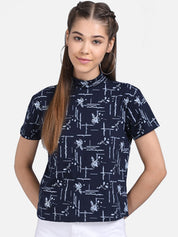 Kotty Women Blue Printed Pure Cotton Top