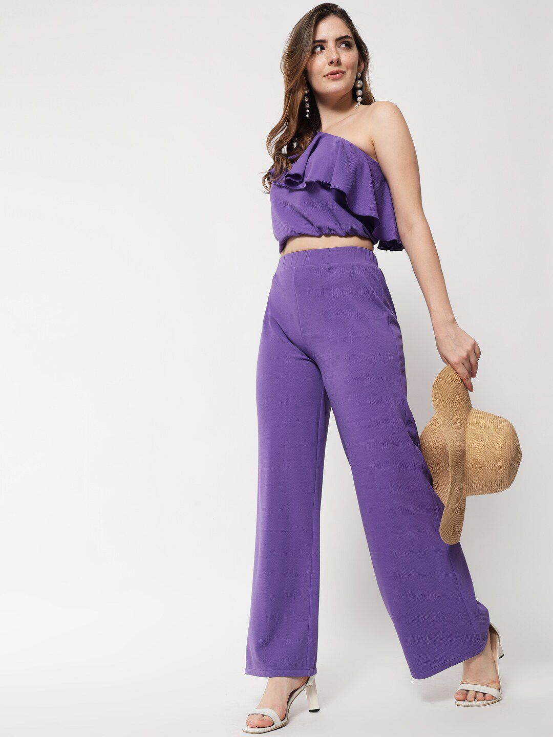 Kotty One Shoulder Ruffles Details Top & Trouser Co-Ords Set