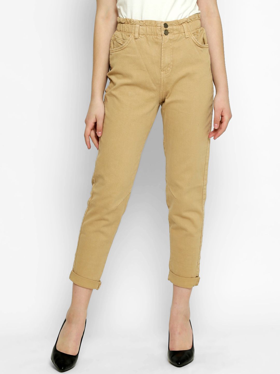 Kotty Women Beige Slim Fit High-Rise Clean Look Jeans