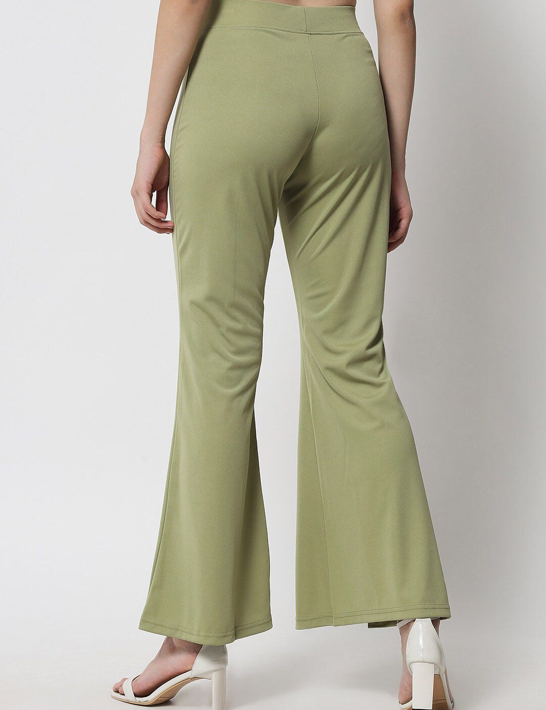 Kotty Women Green Solid Relaxed Fit Bootcut Trousers