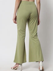Kotty Women Green Solid Relaxed Fit Bootcut Trousers