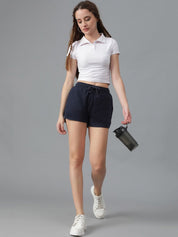 Kotty Women Navy Blue Mid-Rise Running Sports Shorts