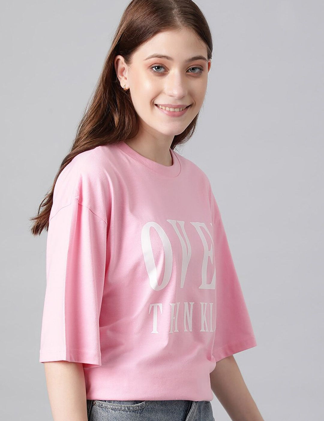 Kotty Typography Printed Drop Shoulder Sleeves Oversized T-shirt